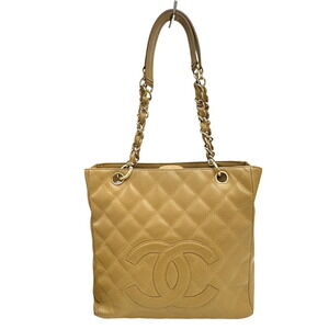 CHANEL PST Chain Tote, Caviar Leather, Beige, Tote Bag, Petite